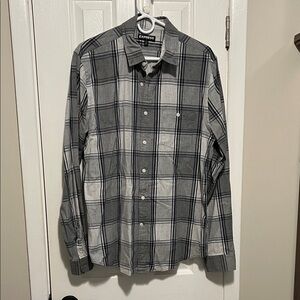 Express Men's Black and Gray Checkered Shirt
